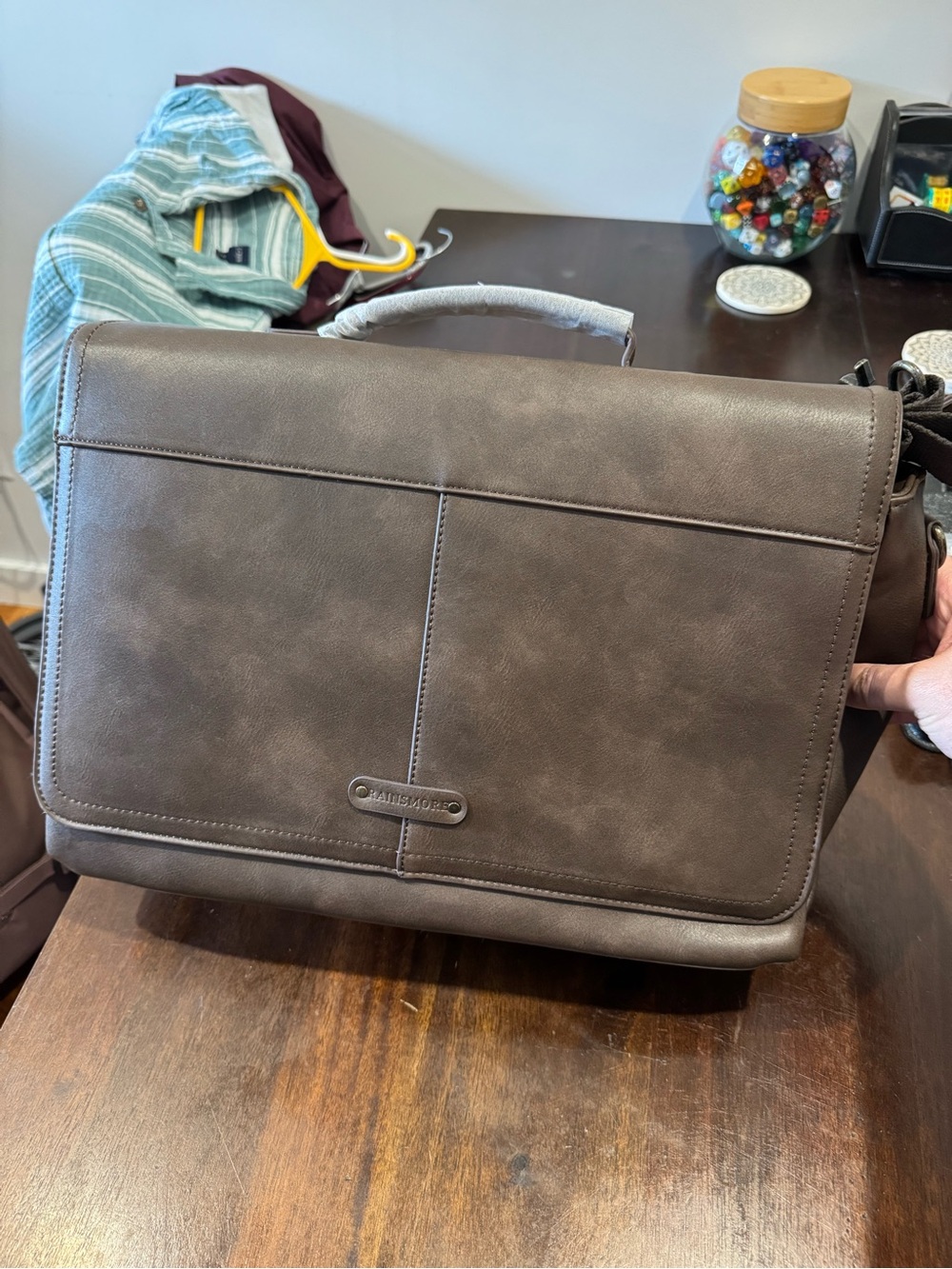 Rainsmore Dark Brown Men's Messenger Briefcase with Top Handle